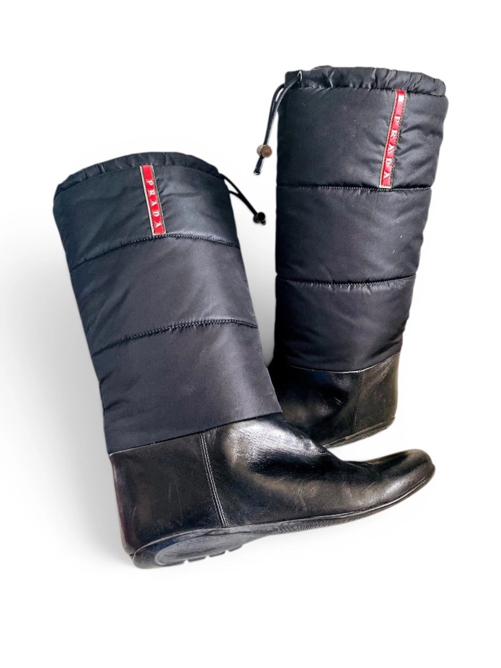 🛍️Prada Authentic & Vintage Black Quilted Leather and Nylon Mid-Calf Boots